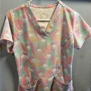 Prints by Maevn Bunny Print Pastel Scrub Top Easter!